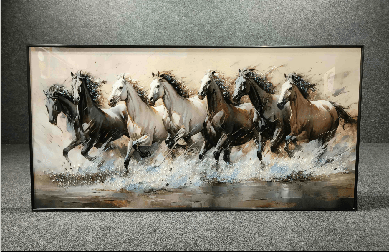 Seven Running Horses Crystal Glass Painting Style 3